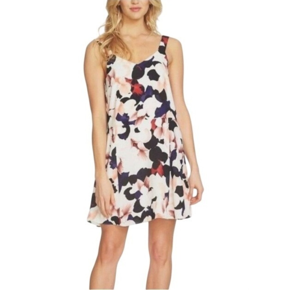 1. State Size Large Floral Mini Shift V-Neck Sleeveless Flowy Chiffon Sundress
